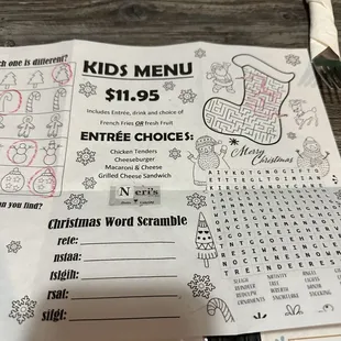 Kids Menu 12/23