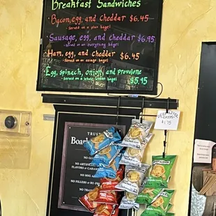 Breakfast sandwich menu