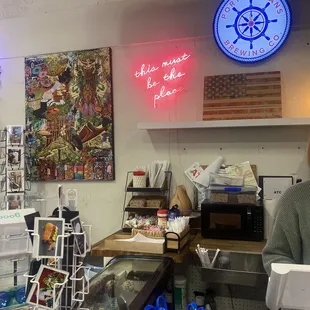 a woman standing at the counter