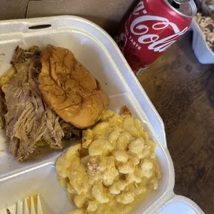 Pulled pork sandwich and Mac n cheese