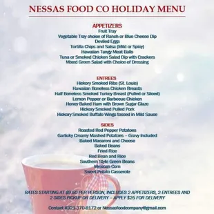 Holiday Catering Menu ,2022
