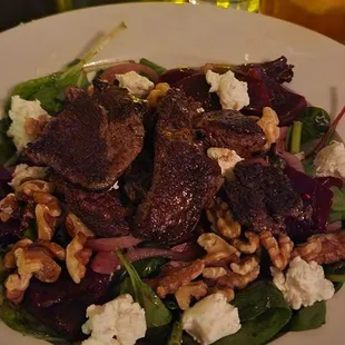 Beet and Goat Cheese salad with steak