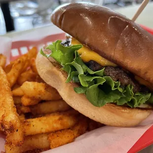 Kids cheeseburger with fries