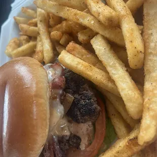 Shrimp Shroom Head Burger Combo with bacon