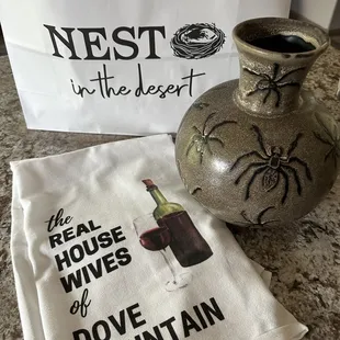 Tea towel and vase