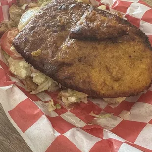 Yellow chicken tenderloin patacon