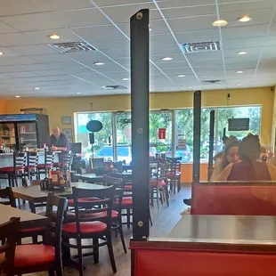 tables and chairs in a restaurant