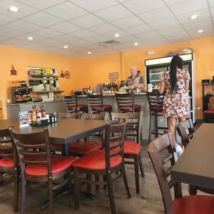 tables and chairs in a restaurant