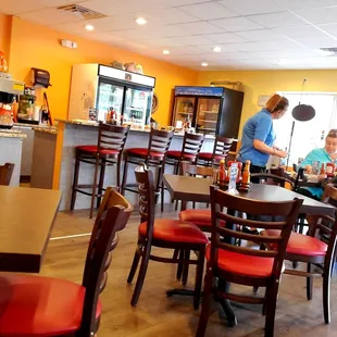 tables and chairs in a restaurant