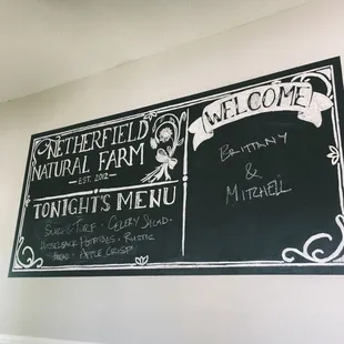 Our menu for dinner. Delicious!