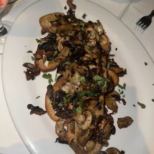 Wild Mushroms on Garlic Bruschetta