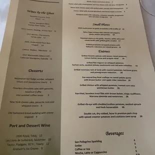 The Food &amp; single glass of wine menu
