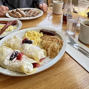 Fruit crepe breakfast and French toast