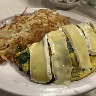 Double spinach, double brie. So good. It's a custom ask omelette. Build your own. About $16.
