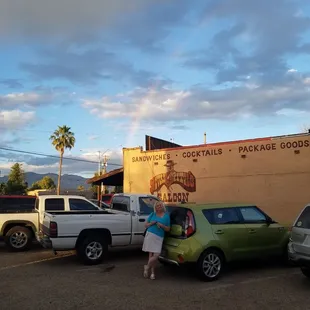 This is what the building in the parking lot look like with the rainbow over head