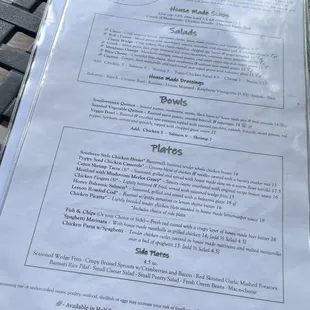 a menu on a table