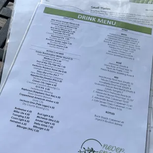 a menu on a table