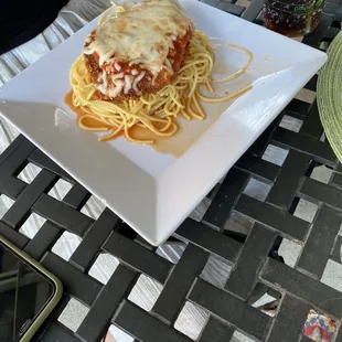 Chicken parm with spaghetti - 6/10 (says my sister)