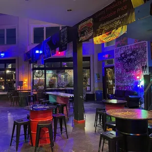 a bar with neon lights