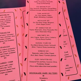 Cocktail menu