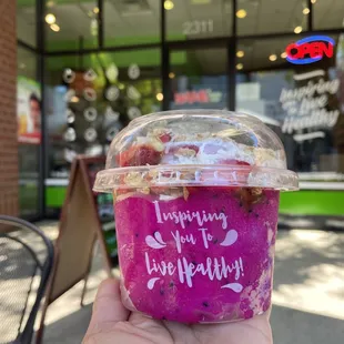 Pitaya bowl with an "add shot" of almond butter