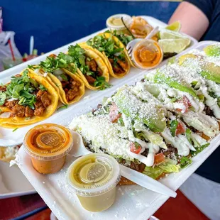 Pastor tacos and fajita huarache  IG@ClutchCityChows