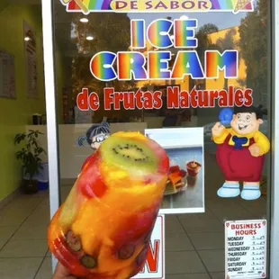 Signature Arcoiris Popsicle.  Combination of various fruits. Highly Recommended
