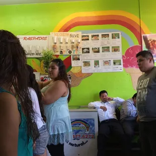 a group of people in a restaurant