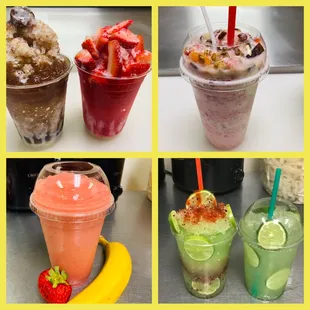 a variety of smoothie drinks