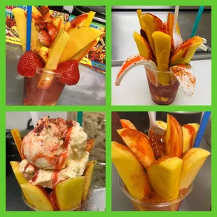 a collage of fruit and ice cream