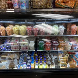 a display of food items