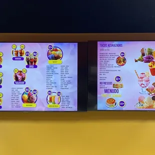 a menu on the wall
