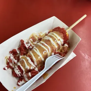 Hot Cheetos Elote With Yellow Cheese &amp; Sour Cream