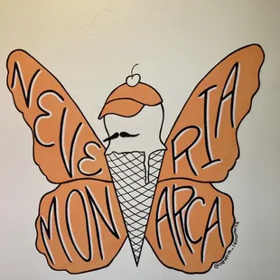 a drawing of a butterfly with an ice cream cone
