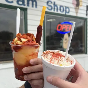 Mangonada (left) &amp; elote (right)
