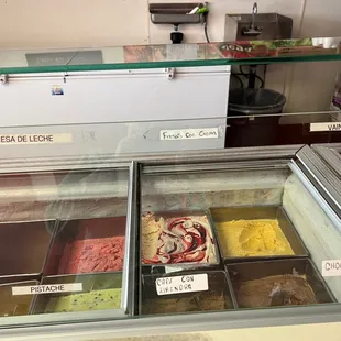 a display of different types of ice cream