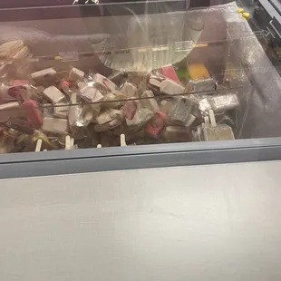 a display case full of food