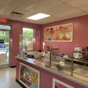 Large Barrier in Cashier section for coronavirus precautions.