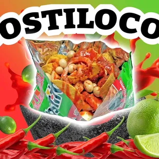"TOSTILOCOS" Hechos con tostitos, cueritos, chamoy, salsa,pepino y jicama
