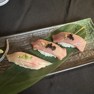 Yellowtail, toro, &amp; bluefin nigiri