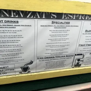 Menu &amp; white chocolate mocha