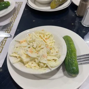Complimentary Cole slaw and pickle