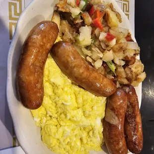 Eggs and pork sausage. Great