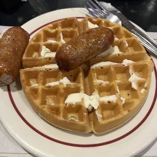 Crisp Golden Brown Belgian Waffle - with pork sausage