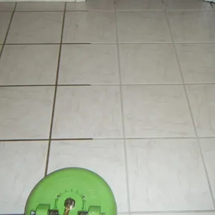 Our cleaning process.. Here we turned grey grout back to white!