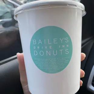 a cup of bailey&apos;s drive - in donuts