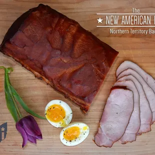 sliced meat and eggs