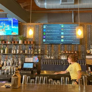 a bartender behind the bar
