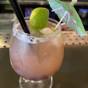 BOOZY BOBA Tanqueray Gin, jasmine tea, lychee, lime &amp; blueberry boba