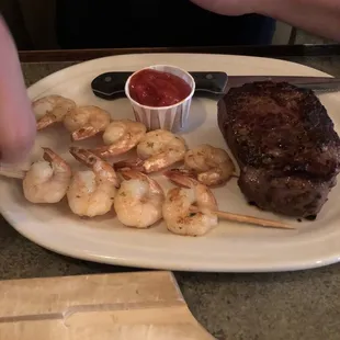 Steak and shrimp scewers